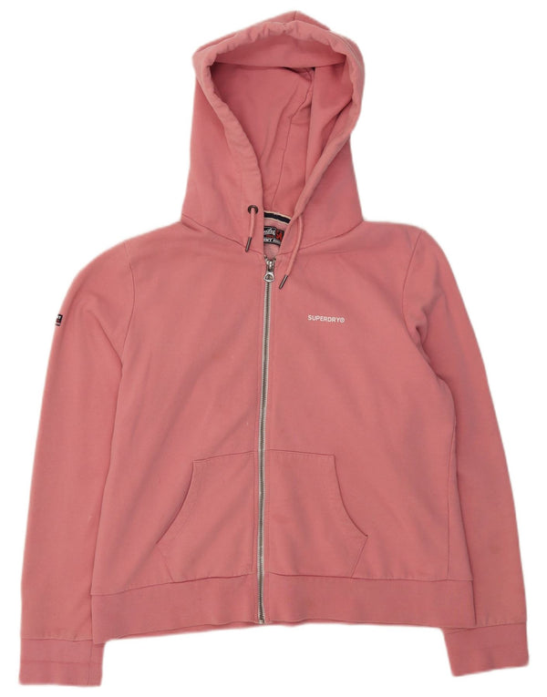 Maglione con cappuccio e zip da donna Superdry UK 16 grande cotone rosa