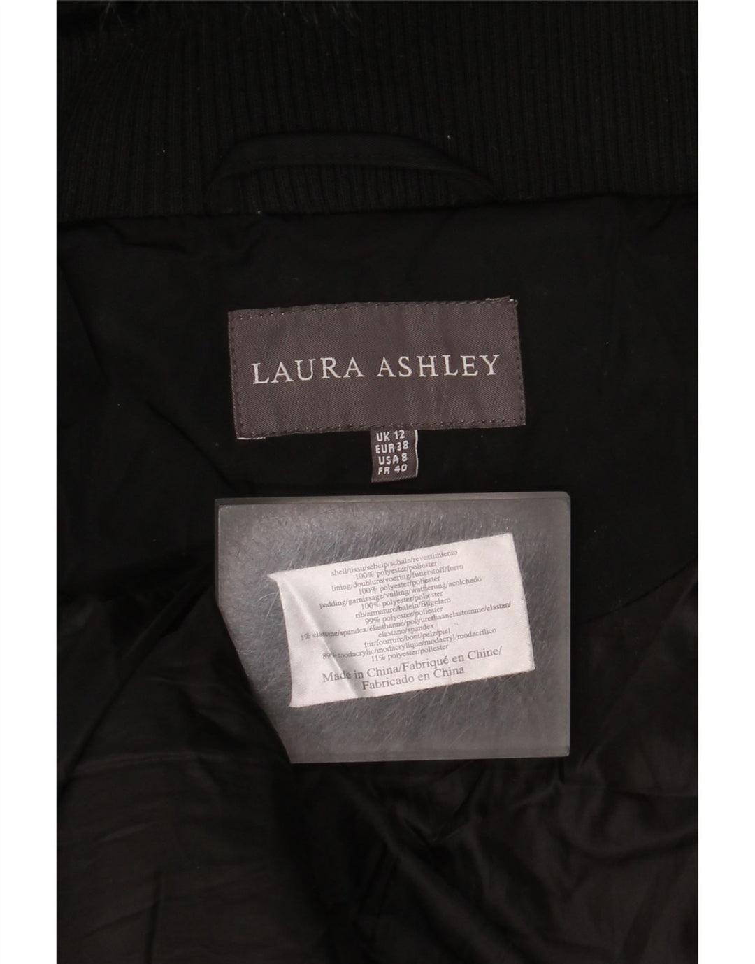 Cappotto imbottito con cappuccio da donna Laura Ashley UK 12 medio poliestere nero