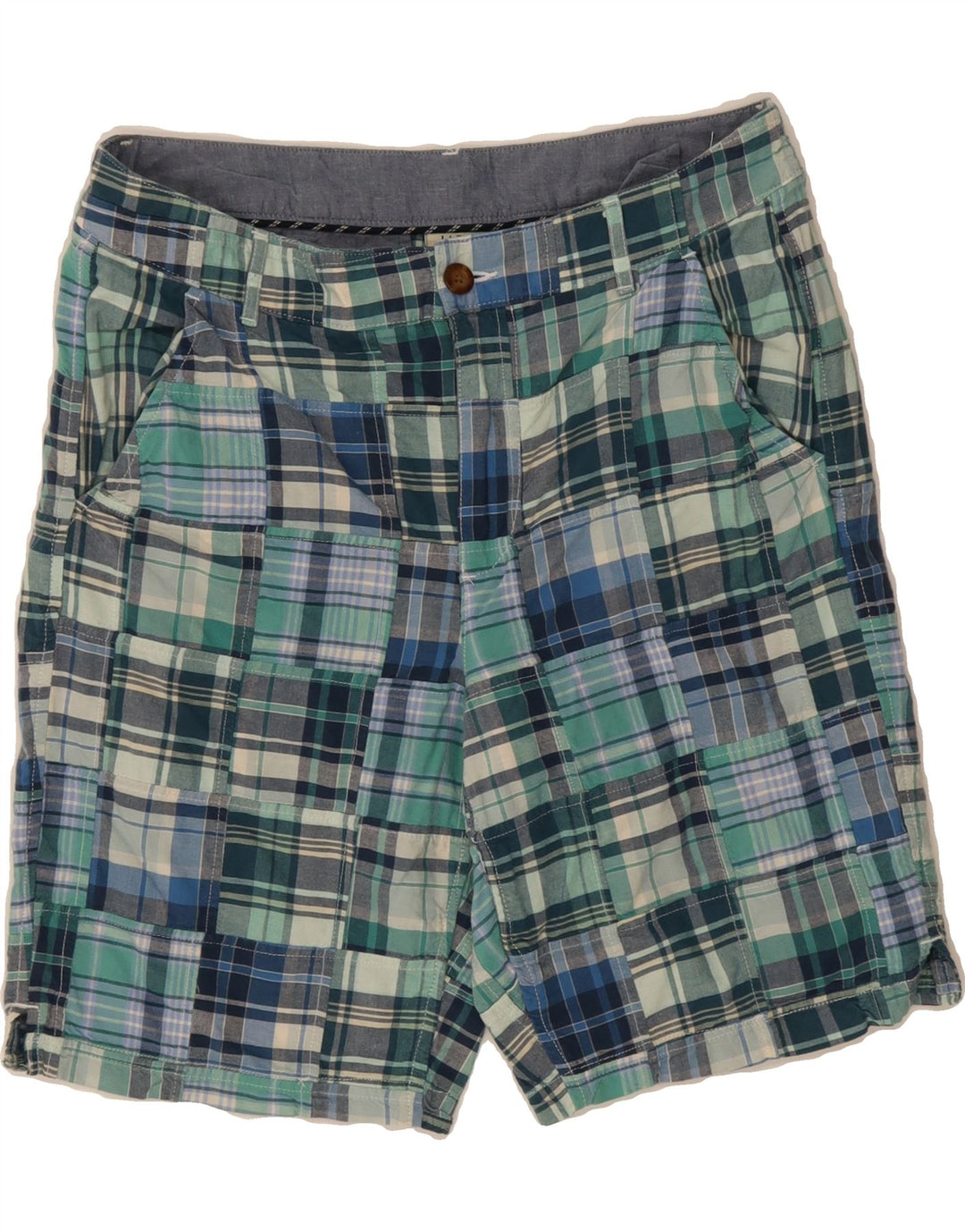 L.L.BEAN Womens Chino Shorts US 10 Large W32  Blue Patchwork Cotton Vintage L.L.Bean and Second-Hand L.L.Bean from Messina Hembry 