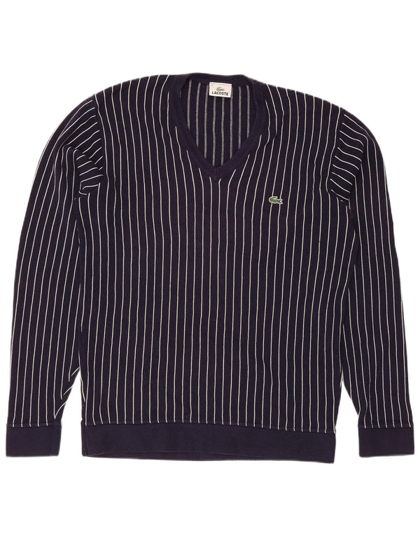 Lacoste Herre V-hals trøjetrøje størrelse 4 Medium Navyblå stribet