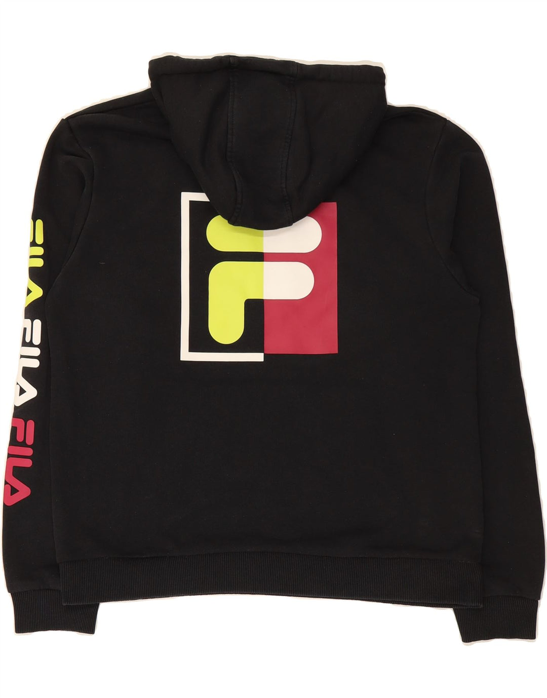 FILA Mens Graphic Hoodie Jumper Medium Black Cotton Vintage Fila and Second-Hand Fila from Messina Hembry 