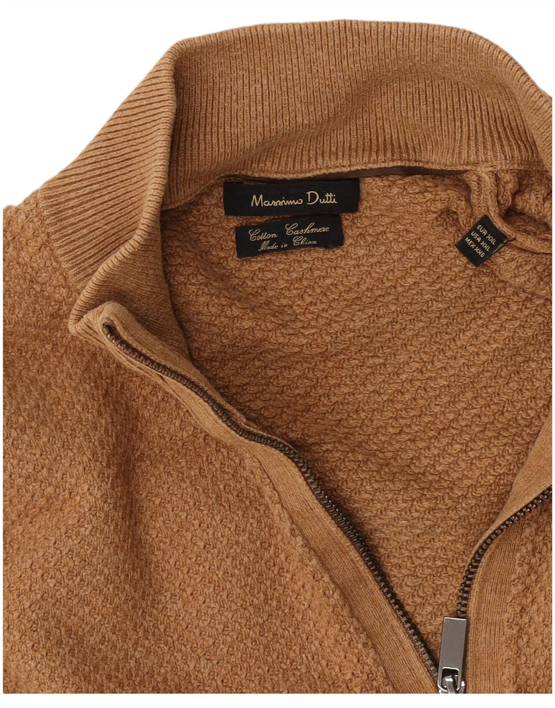 Massimo Dutti Mens Zip Neck Jumper Sweater 2XL Brown Cotton