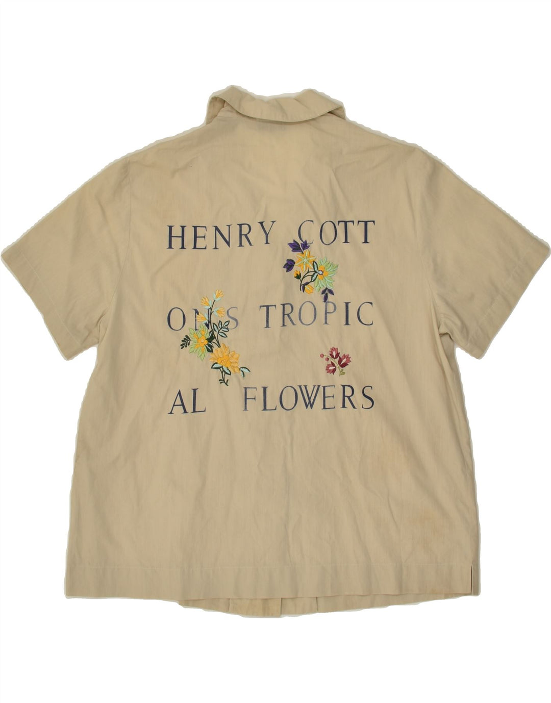 HENRY COTTONS Womens Graphic Short Sleeve Shirt IT 42 Medium Beige Floral | Vintage Henry Cottons | Thrift | Second-Hand Henry Cottons | Used Clothing | Messina Hembry 