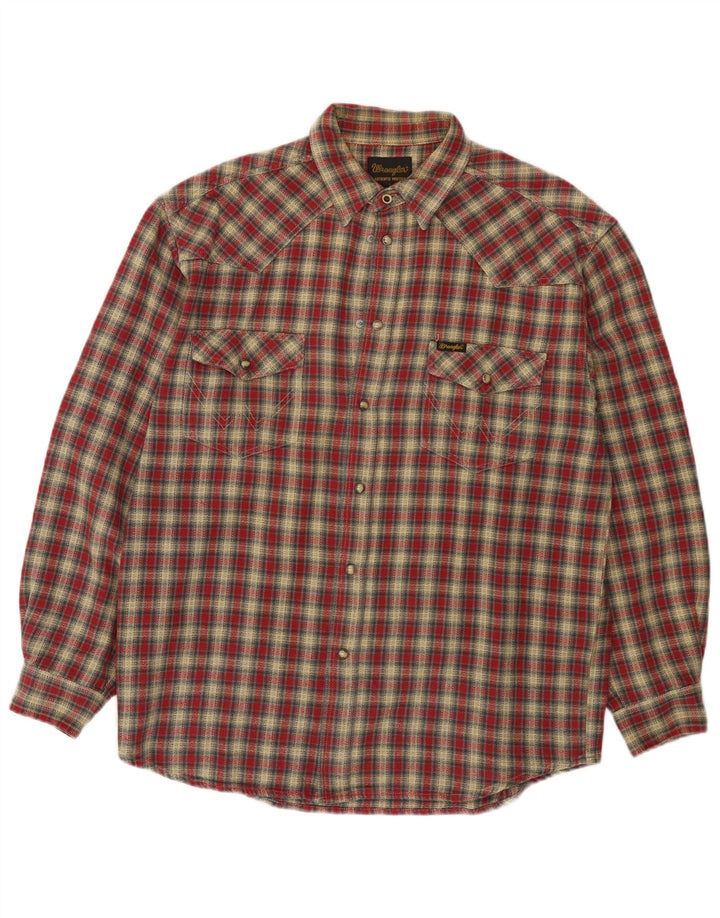 Wrangler Mens Flannel Shirt Large Red Check Cotton