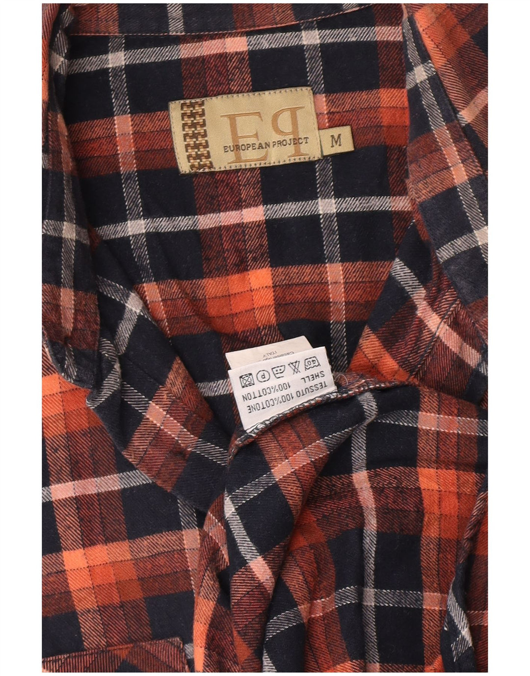 European Project Mens Flannel Shirt Medium Orange Check Cotton