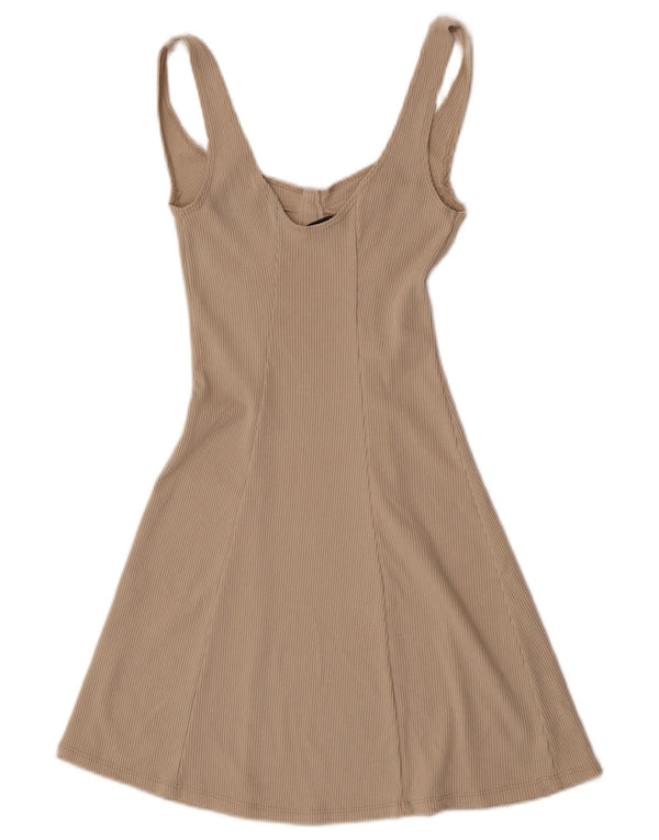 Zara Mujer Vestido Acampanado Sin Mangas UK 8 Small Beige