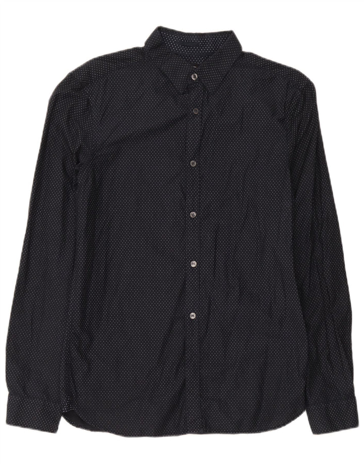 French Connection Mens Shirt Medium Navy Blue Spotted Cotton