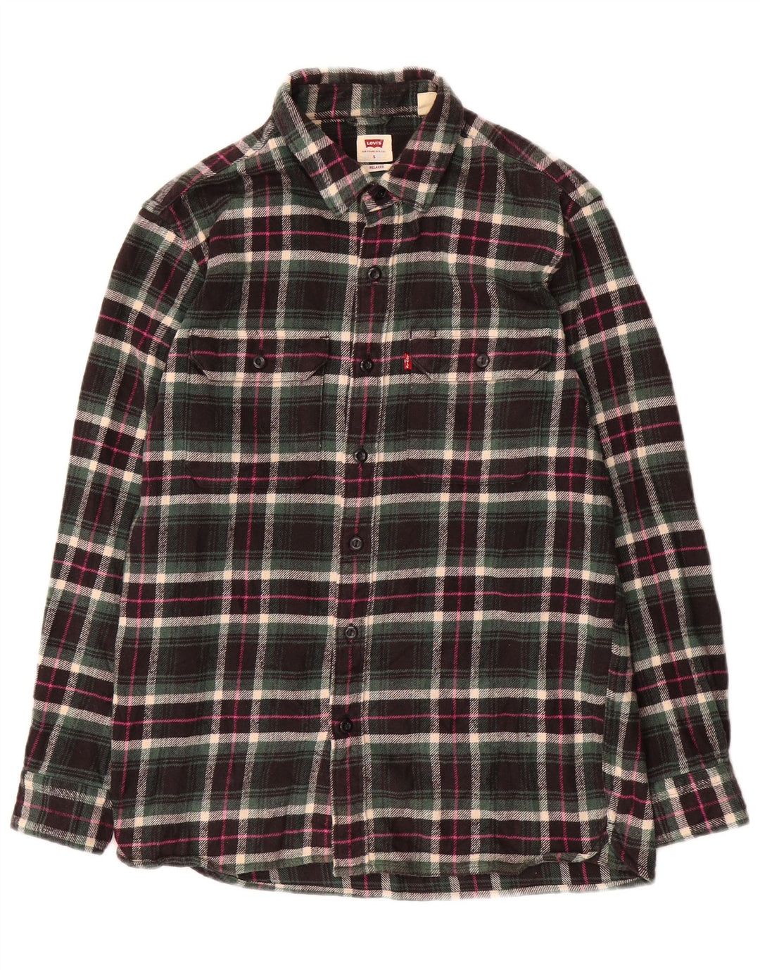 Levi's Mens Relaxed Flannel Shirt Small Green Check Cotton