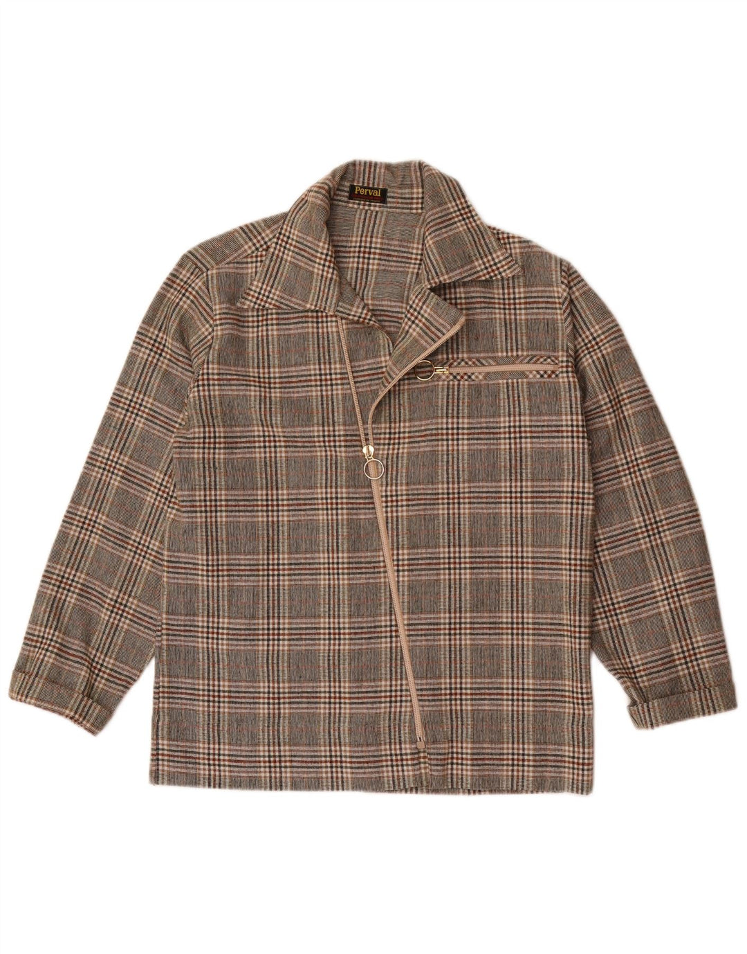 Camicia vintage da donna con zip intera UK 16 grande quadri grigi