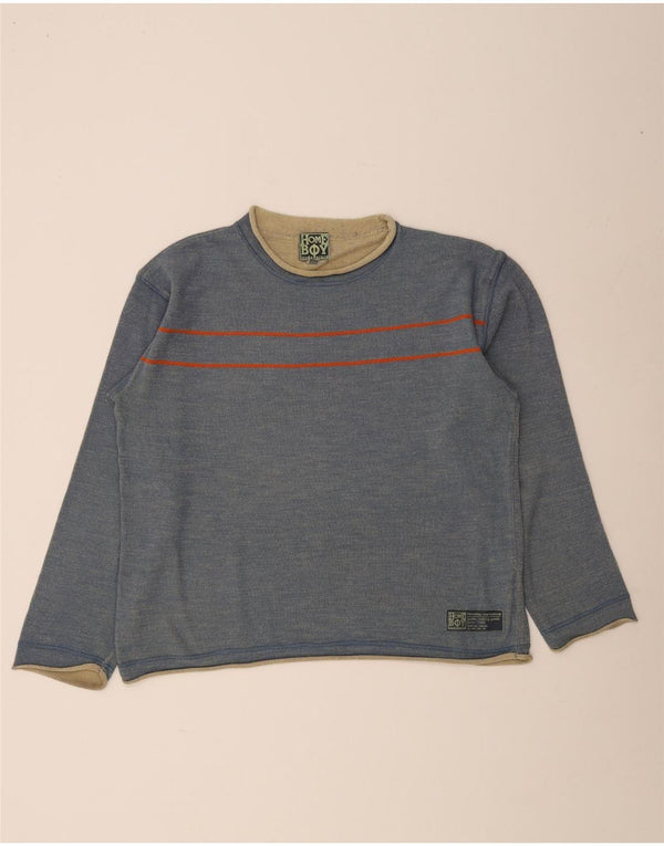 Home Boy Mens Boat Neck Jumper Sweater Large Blue Striped