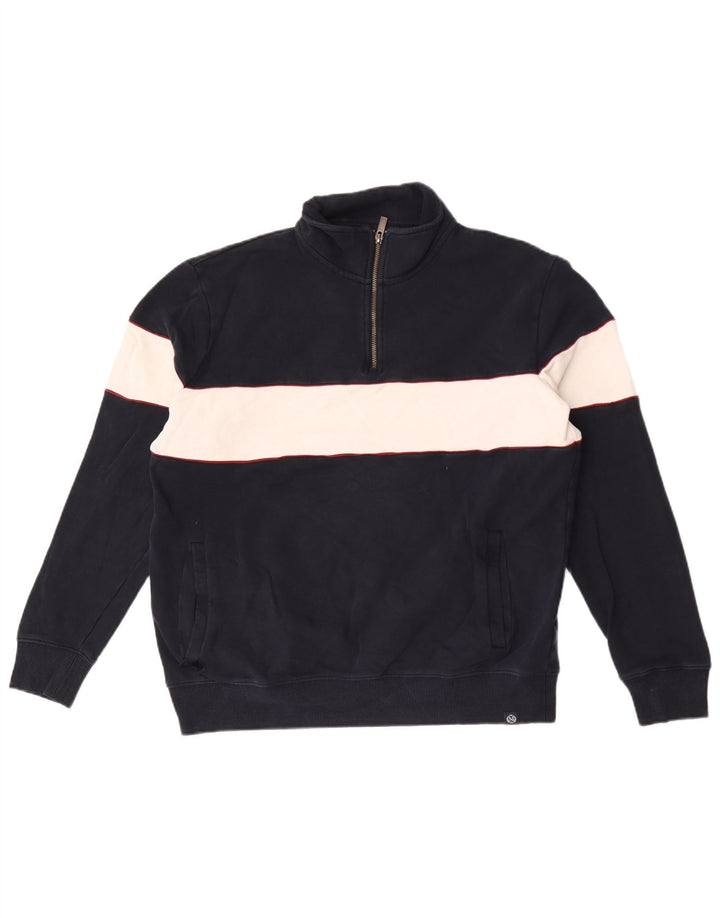 Marks & Spencer Mens Zip Neck Sweatshirt Jumper Large Navy Blue Colourblock