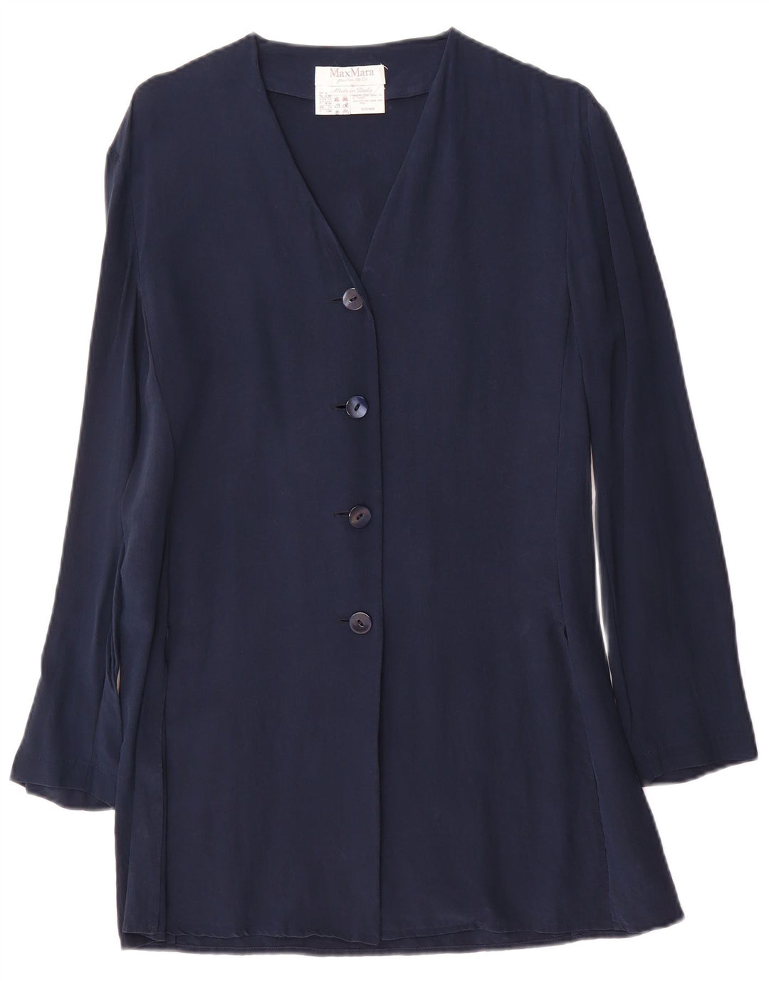 Jaqueta blazer feminina Max Mara com 4 botões Reino Unido 14 seda azul marinho médio