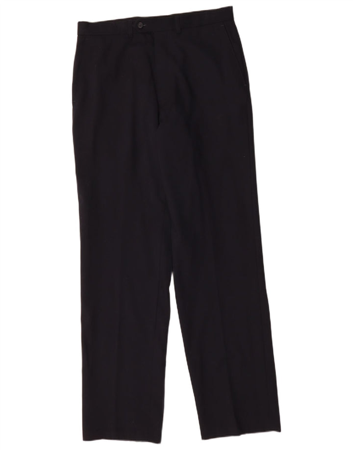 Marks & Spencer Mens Straight Casual Trousers W32 L33 Navy Blue Wool