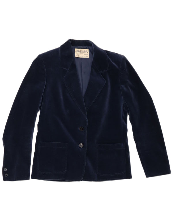 Giacca blazer in velluto da donna a 2 bottoni Jaeger UK 8 piccola in cotone blu navy