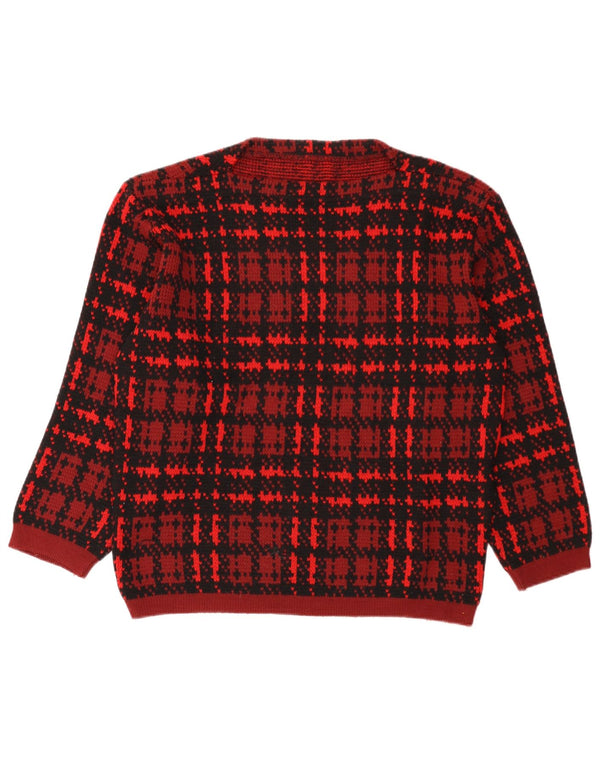 vintage Womens Boat Neck Jumper Pull UK 16 Grand Chèque Rouge