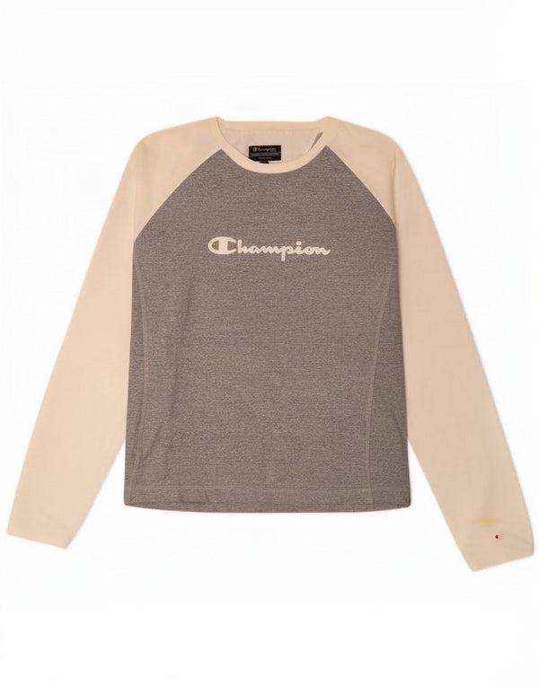 Champion Womens Graphic Top Long Sleeve UK 18 XL Grey Colourblock Cotton