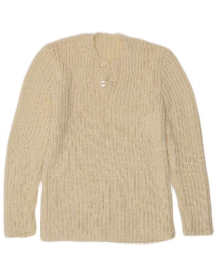 VINTAGE Womens Button Neck Jumper Sweater UK 12 Medium Off White