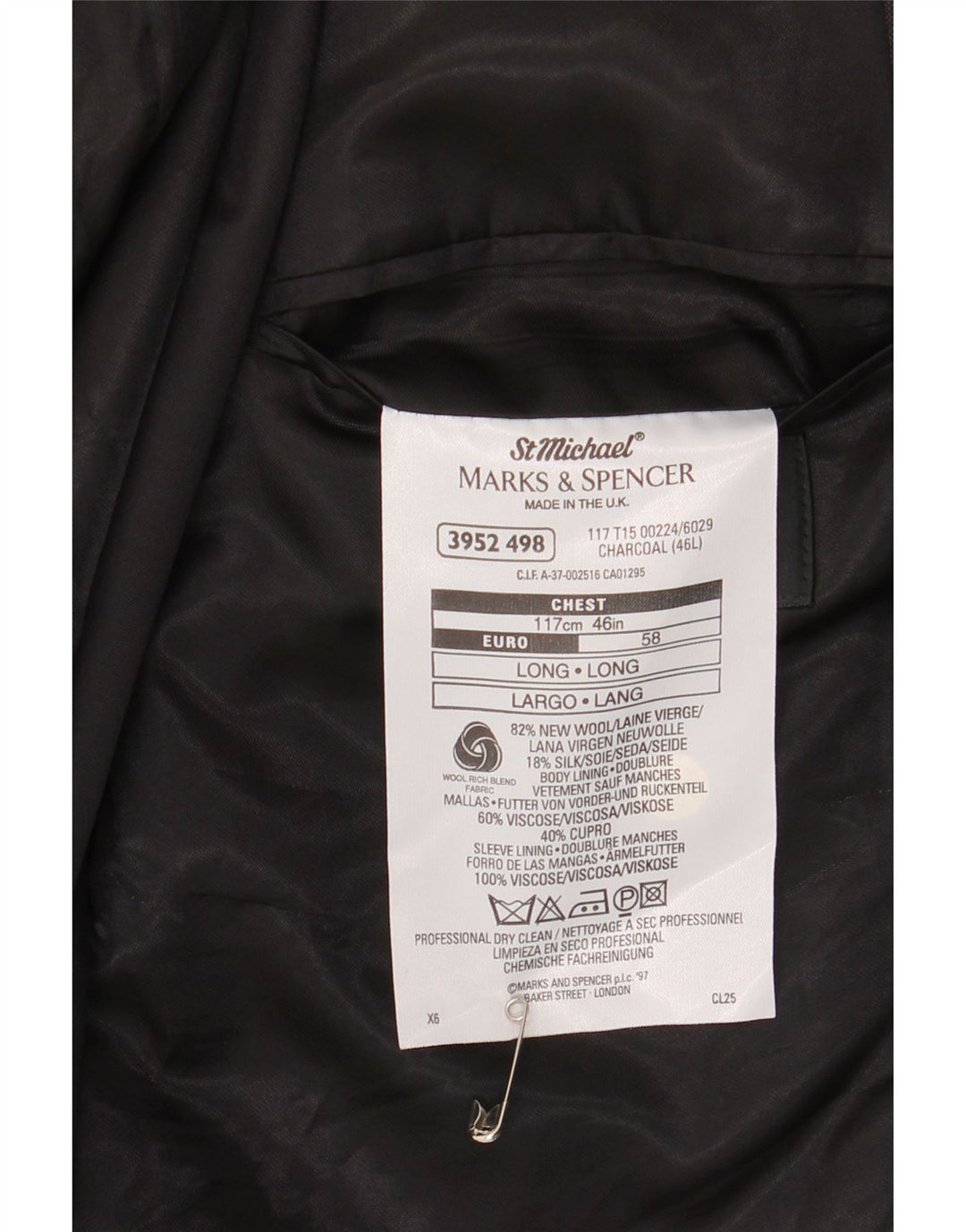 Marks & Spencer Mens Long 2 Button Blazer Jacket UK 46 XL Grey New Wool