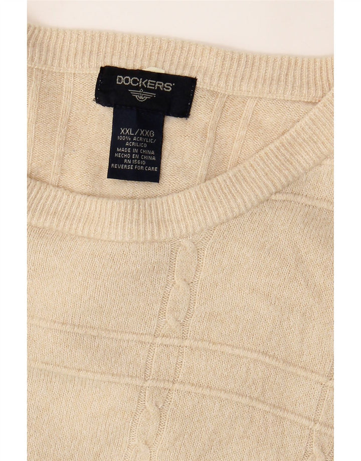 DOCKERS Mens Crew Neck Jumper Sweater 2XL Beige Check Acrylic Vintage Dockers and Second-Hand Dockers from Messina Hembry 