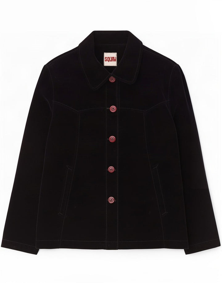 Squaw Womens 5 Button Velvet Blazer Jacket UK 14 Medium Navy Blue