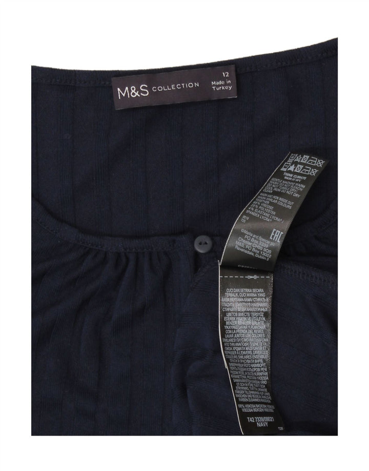 Marks & Spencer Womens Long Sleeve A-Line Dress UK 12 Medium Navy Blue