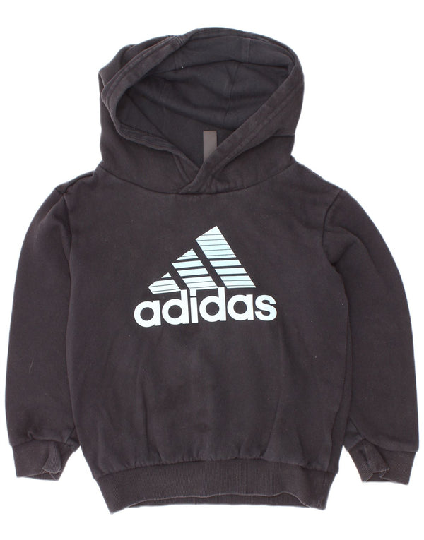 Suéter com capuz gráfico Adidas Boys 6-7 anos algodão preto
