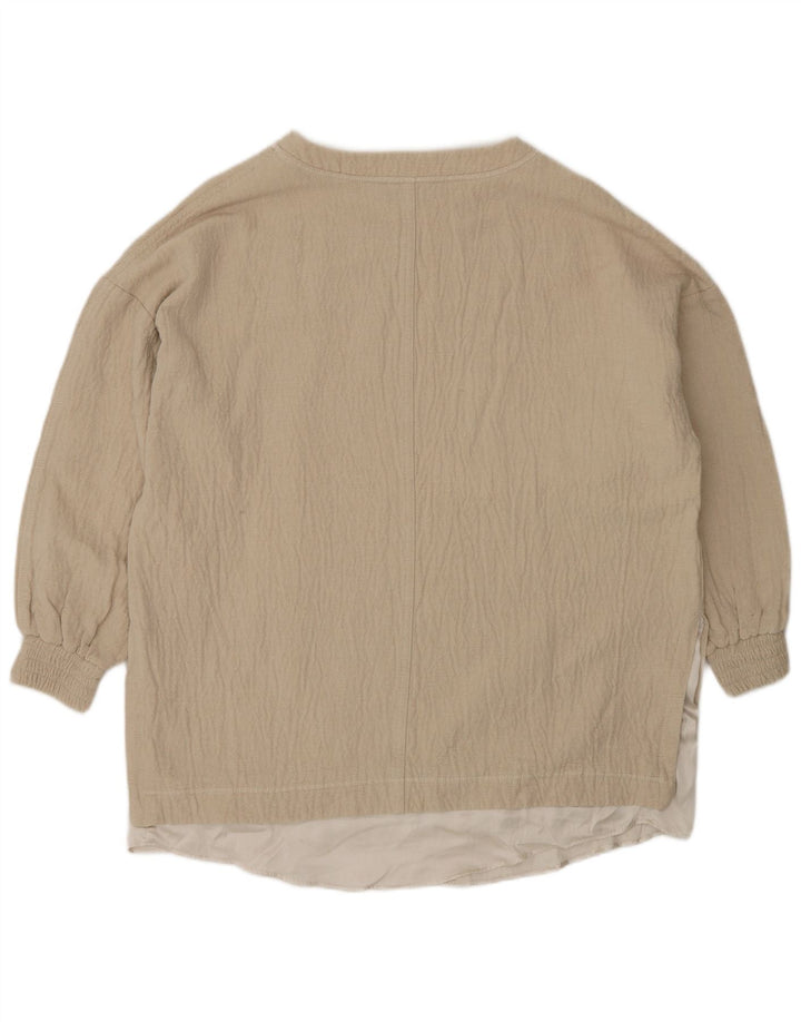 Zara Womens Oversized Blouse Top UK 6 XS Beige Cotton