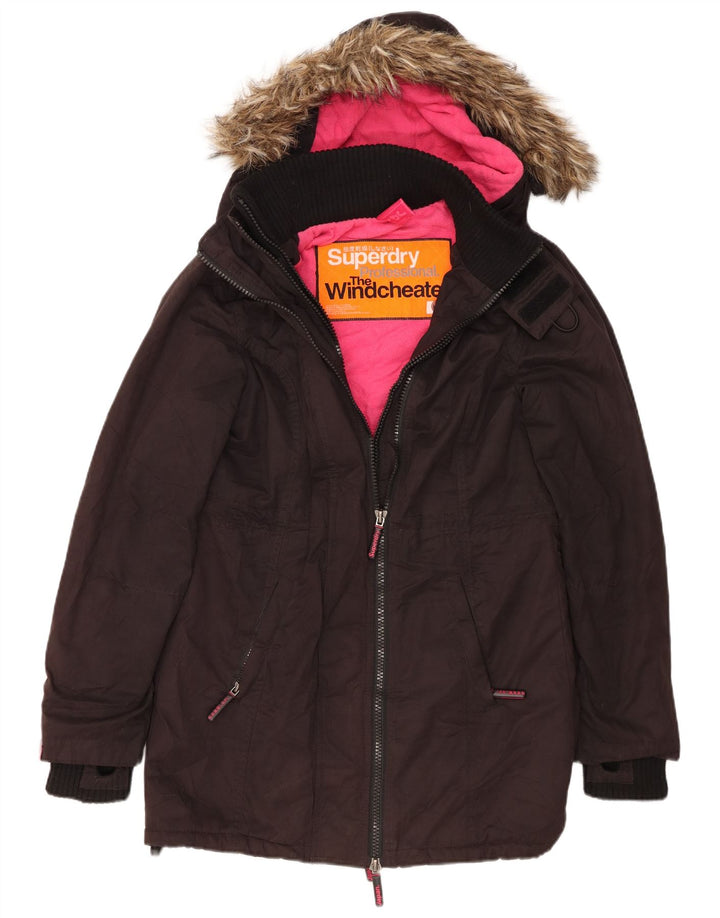 Superdry Parka à capuche Windcheater pour femme UK 14 Medium Noir