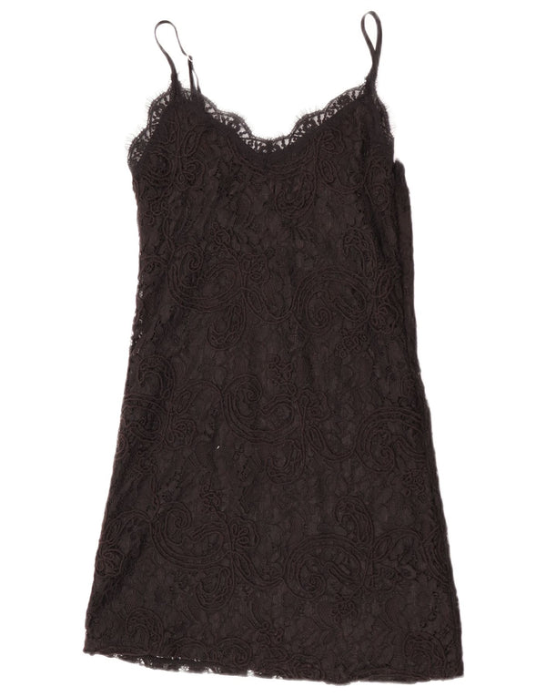 Zara Womens Lace Slip Dress UK 8 Petit Noir Floral