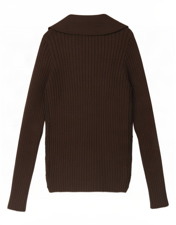 Rene Derhy Womens Suede Cardigan Sweater UK 6/8 XS Brown Wool