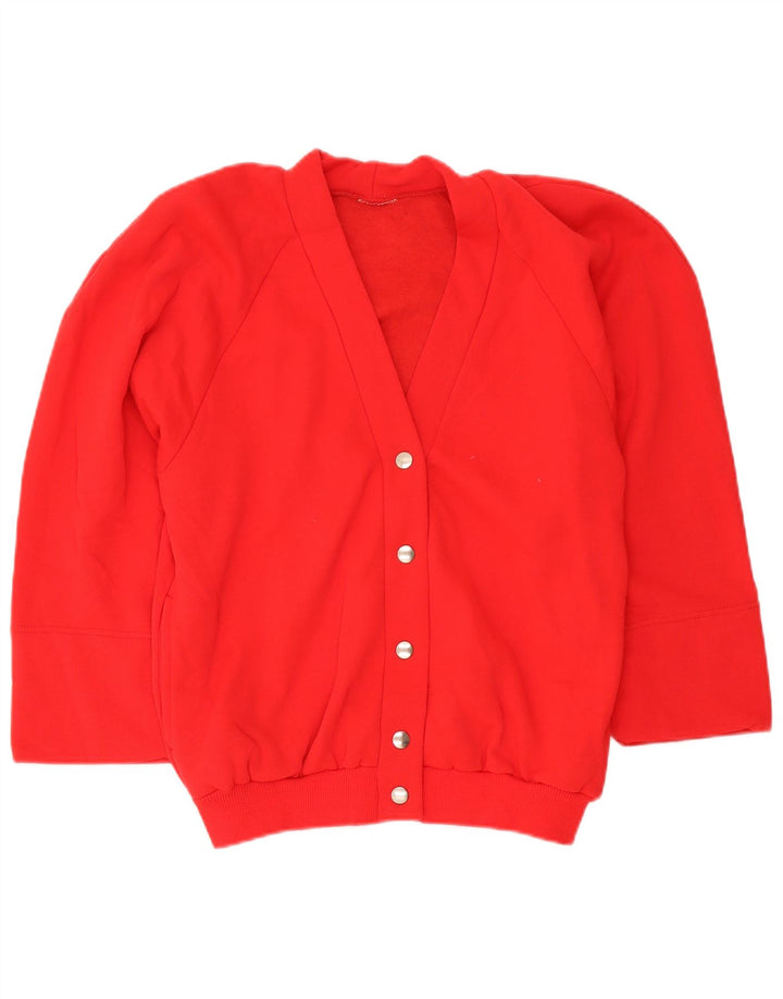 Vintage Womens Oversized Cardigan Sweater UK 10 Small Red Cotton