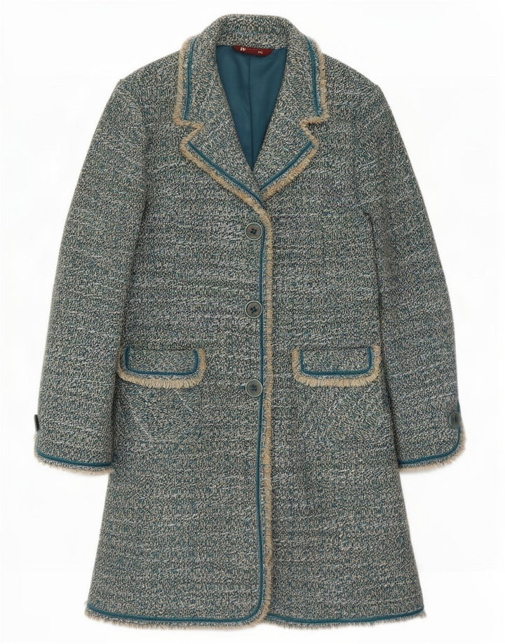 Monsoon Womens Overcoat UK 14 Medium Blue Flecked Acrylic