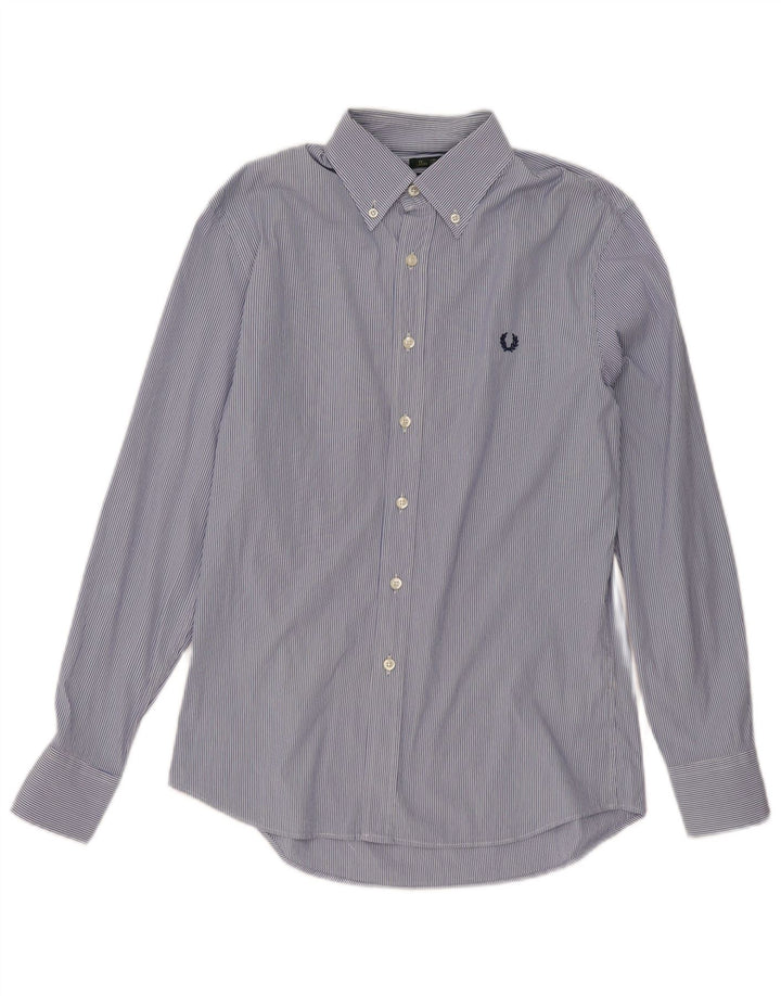 Fred Perry Mens Slim Fit Shirt Medium Blue Striped Cotton Classic