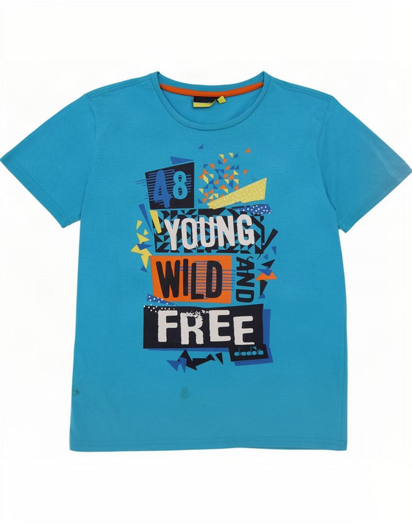 Diadora Boys Grafisk T-Shirt Top 11-12 år XL Blå Bomuld