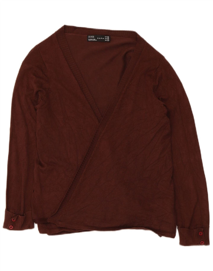 Zara Womens Wrap Cardigan Sweater UK 12 Medium Brown Rayon