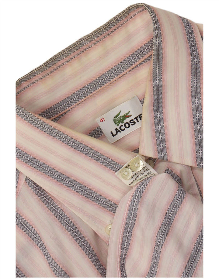 LACOSTE Mens Shirt Size 41 Large Pink Striped Cotton
