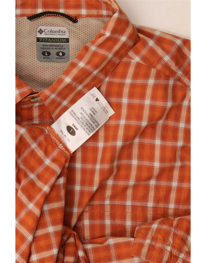 Columbia Mens Short Sleeve Shirt Large Orange Check Nylon