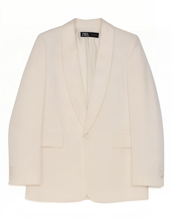 Zara Womens Oversized 1 Button Blazer Jacket UK 6 XS White Viscose