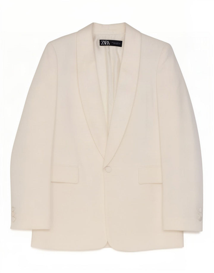 Zara Womens Oversized 1 Button Blazer Jacket UK 6 XS White Viscose