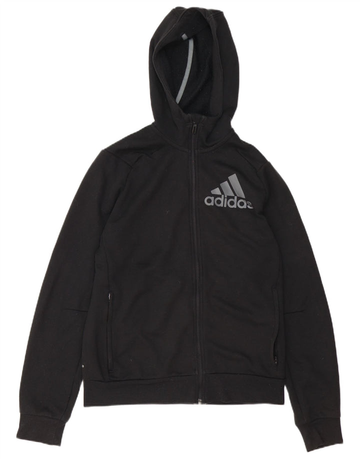 Maglione con cappuccio e zip grafica da uomo Adidas piccolo in poliestere nero