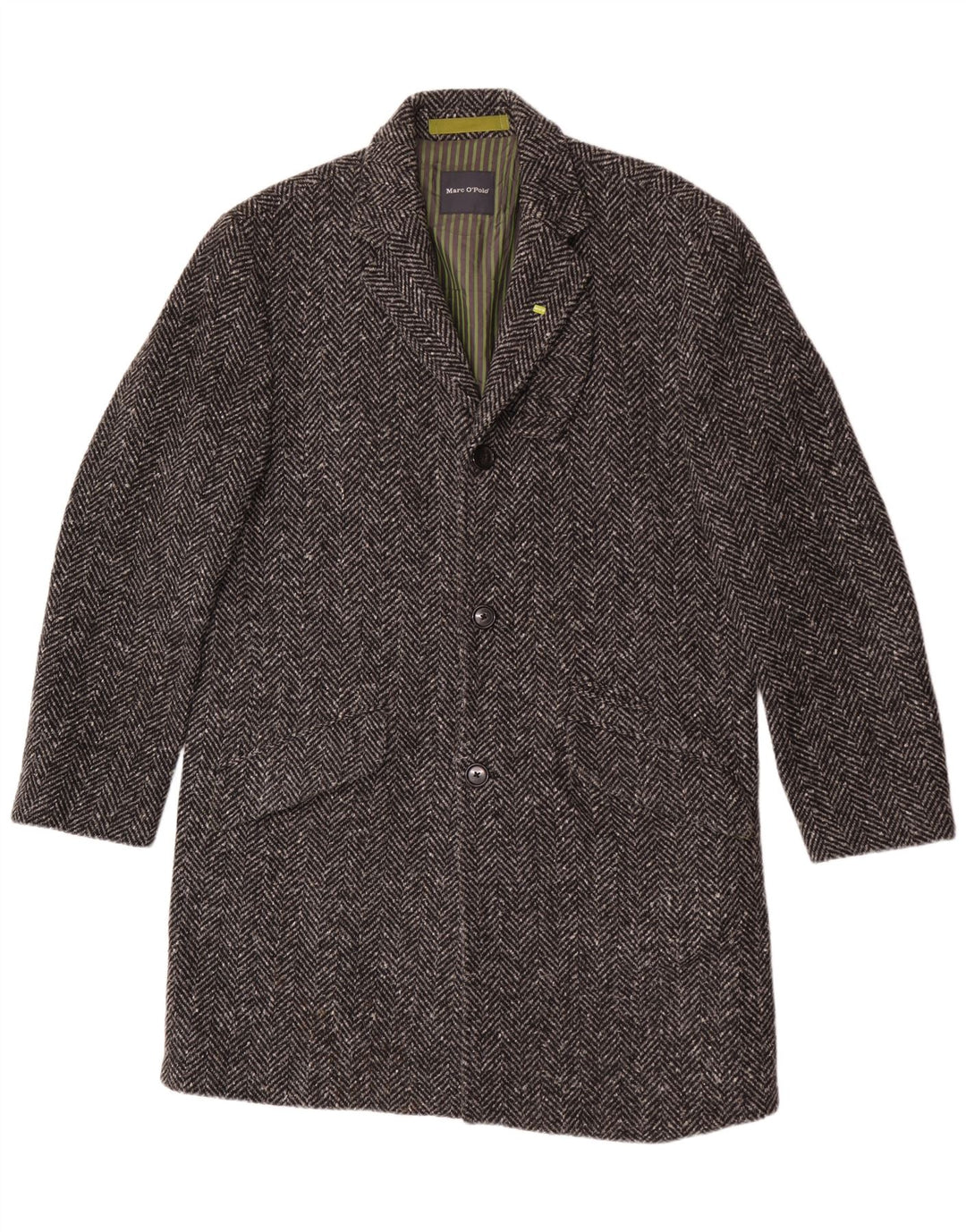 MARC O'POLO Mens Overcoat IT 50 Large Grey Herringbone Wool