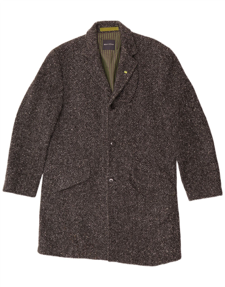MARC O'POLO Mens Overcoat IT 50 Large Grey Herringbone Wool
