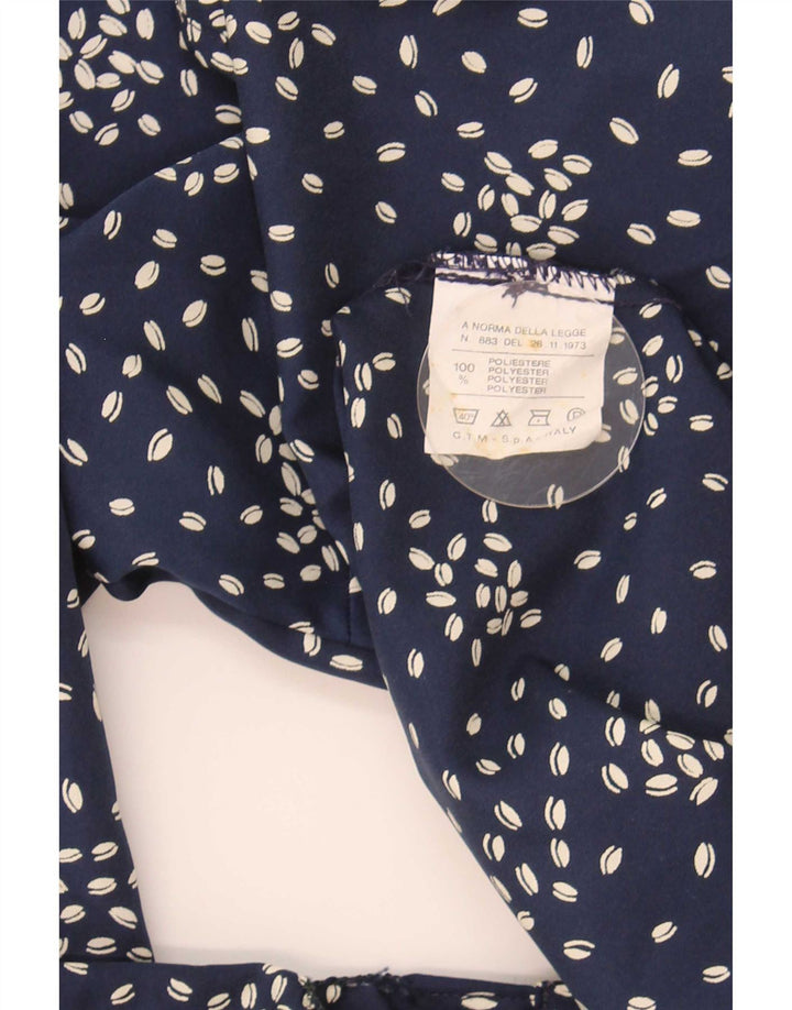 Vintage Womens Shirt Blouse UK 16 Large Navy Blue Spotted Polyester