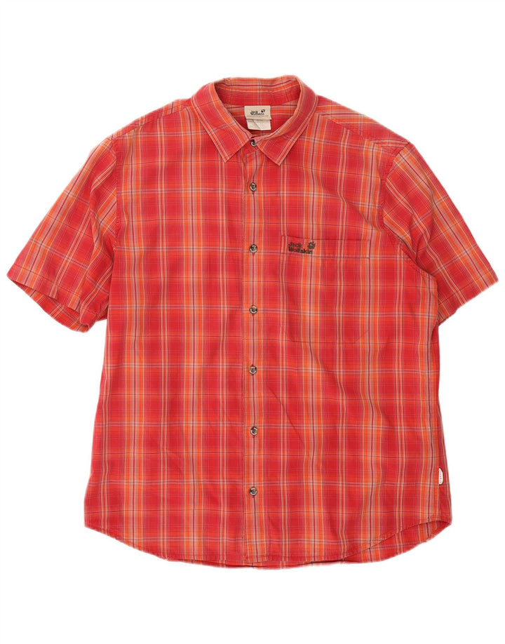 JACK WOLFSKIN Herren-Kurzarmhemd, groß, rot kariert, Baumwolle