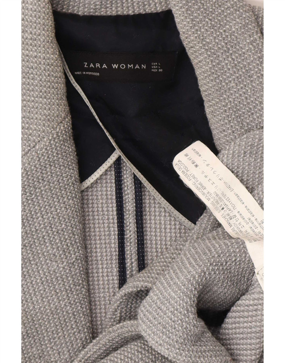 Zara Chaqueta Blazer De 1 Botón Para Mujer UK 46 Poliéster Gris Grande