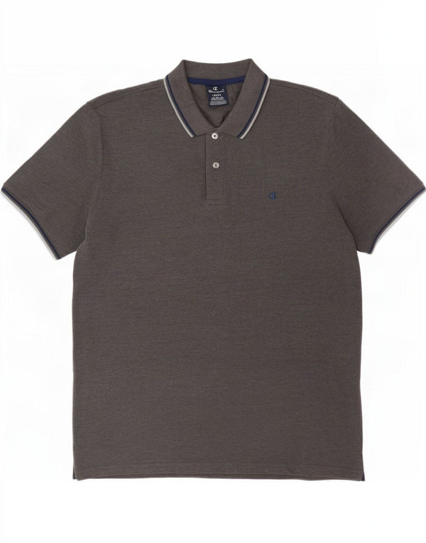 Champion Mens Polo Shirt Large Grey Striped Cotton