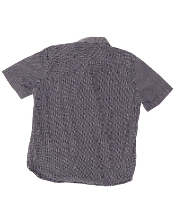 French Connection Mens Short Sleeve Shirt Large Navy Blue Spotted Cotton