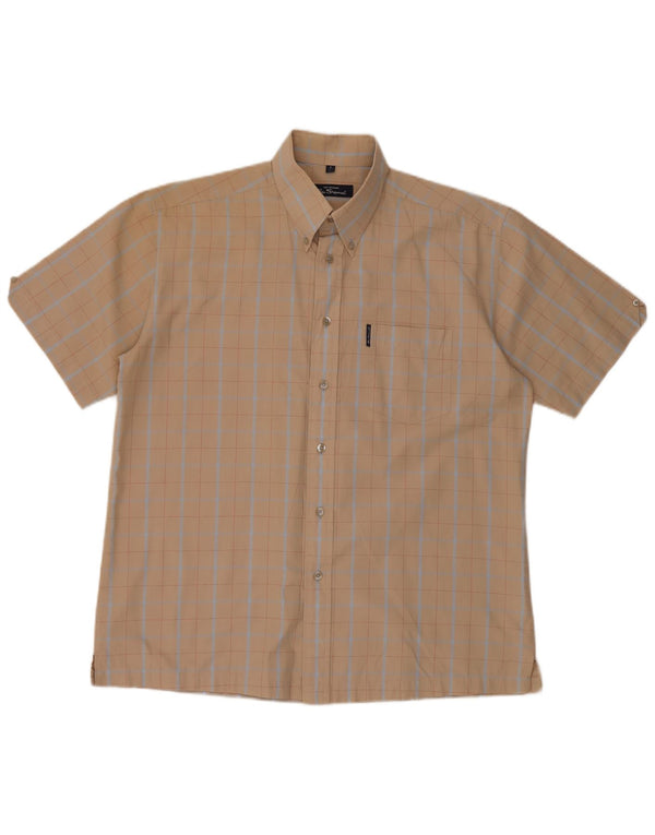 Ben Sherman Mens Short Sleeve Shirt Large Beige Check