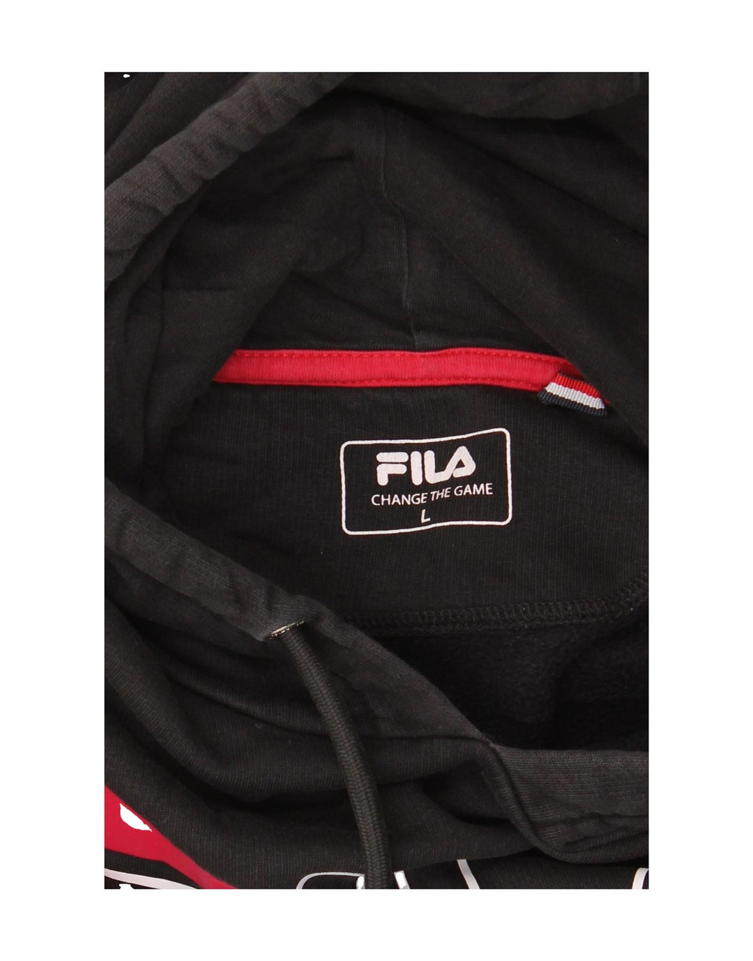 FILA Mens Graphic Hoodie Jumper Large Black Cotton Vintage Fila and Second-Hand Fila from Messina Hembry 