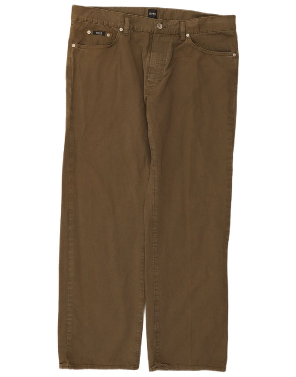 Calça casual reta masculina Hugo Boss W38 L30 algodão cáqui